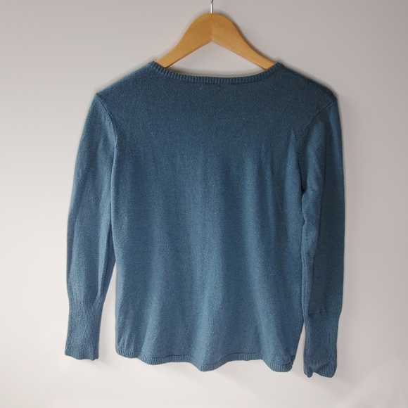 SmartWool dark aqua wool blend pull over sweater with a V-neck Large - Picture 7 of 10